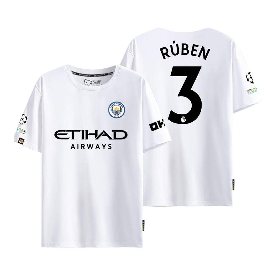 推荐商品：【哈兰德福登同款】 Manchester City/曼城 纯棉印花圆领短袖足球服 白