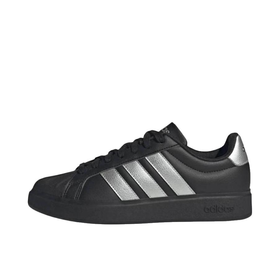 推荐商品：adidas STREETTALK 板鞋 休闲运动舒适合成革贴合圆头 女款/黑色/银色