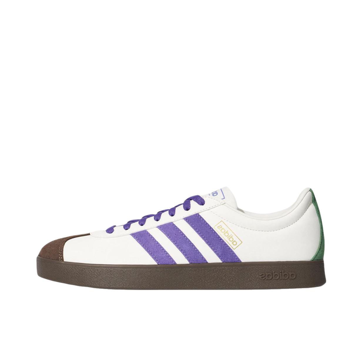 推荐商品：adidas VL Court T头鞋 德训鞋 板鞋 休闲舒适轻便减震耐磨防滑轻运动复古圆头 亮白色/学院紫/棕色