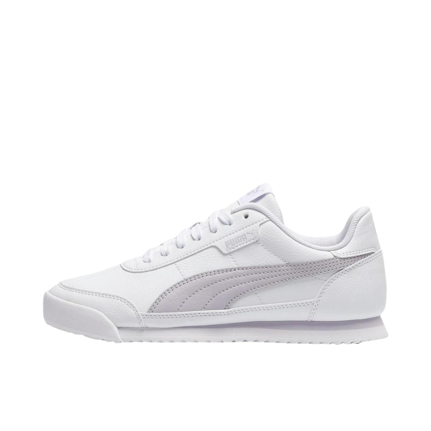 推荐商品：Puma/彪马 TURINO II NYLON 运动休闲鞋 拼接系带低帮防滑耐磨缓震胶底复古时尚足球风薄底耐穿 白色/浅紫色
