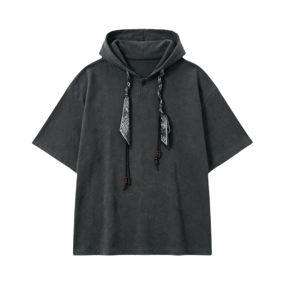 推荐商品：HiVIP 2026SS 美式复古扎染连帽短袖卫衣 2565553900 深灰