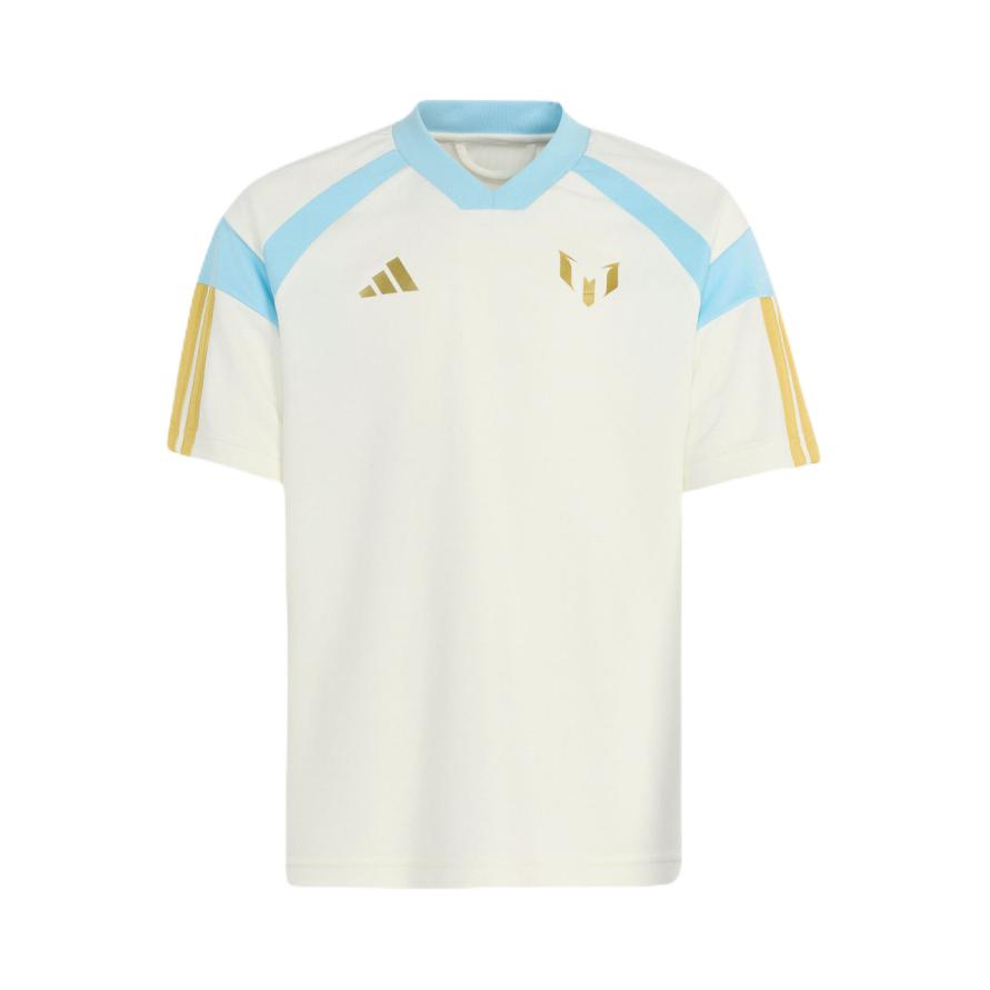 推荐商品：Adidas/阿迪达斯童装 梅西系列透气套头印花短袖足球服 中大童 汉玉白/冰晶蓝