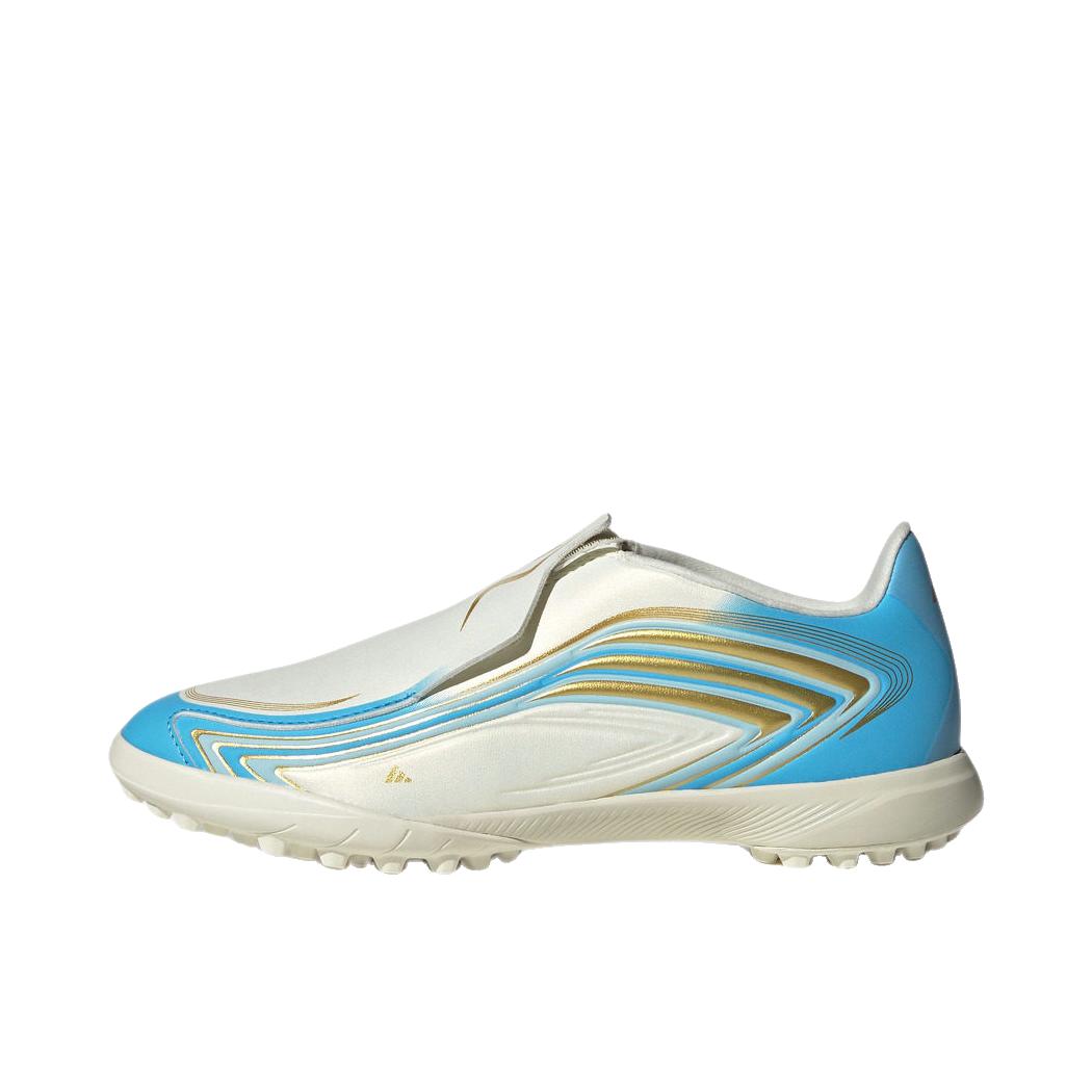 推荐商品：adidas F50 Messi League TF 足球鞋 胶质碎钉人造草地舒适 大童/象牙白/浅魔力蓝/冰晶蓝