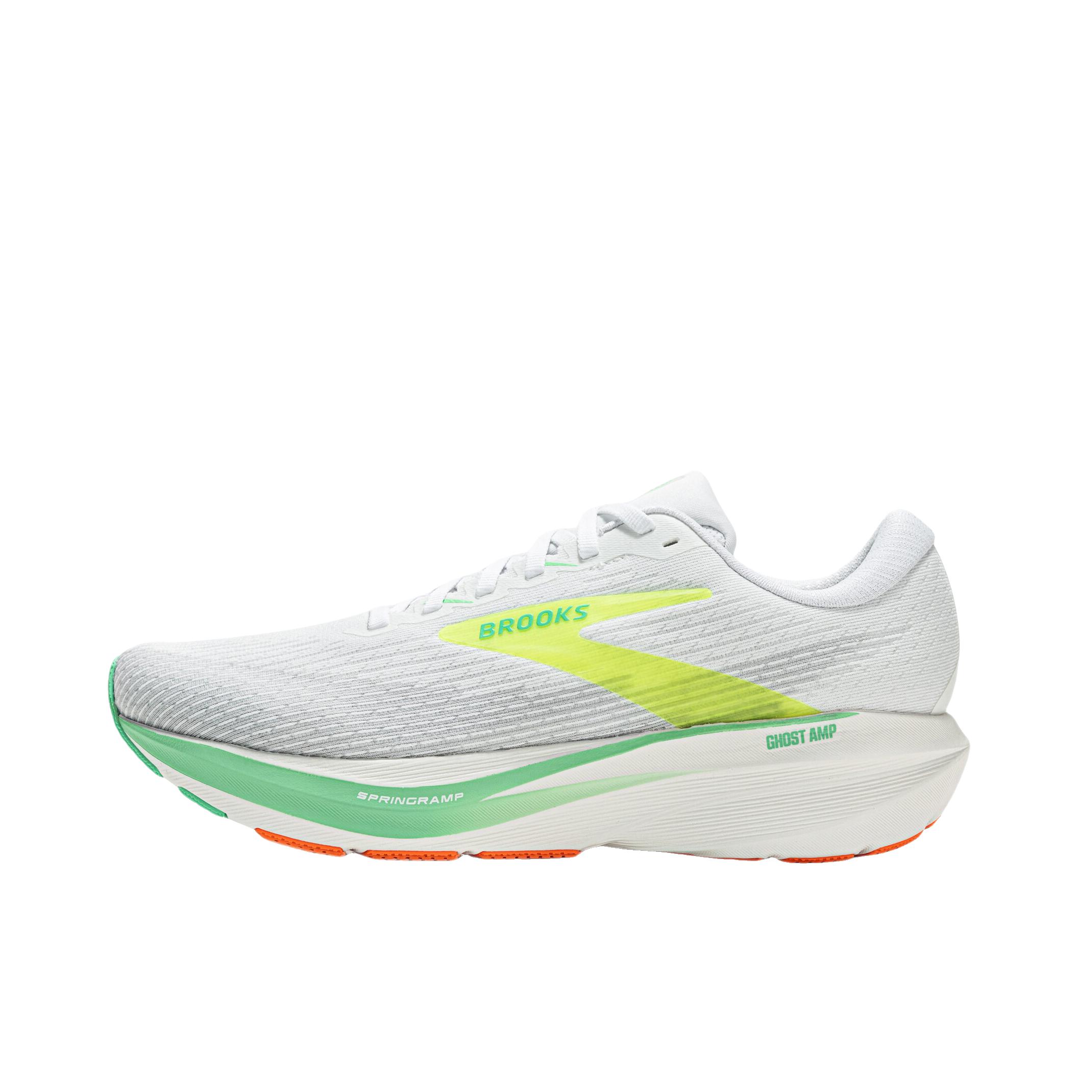 推荐商品：Brooks/布鲁克斯 Ghost Amp 跑鞋 运动缓震耐磨公路 白色/嫩绿色/荧光黄绿