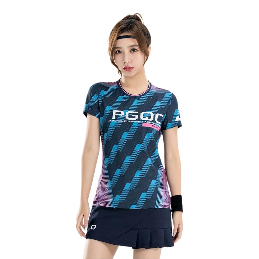 推荐商品：佩琪酷 短袖圆领印花羽毛球服 PG-8243 深蓝/女
