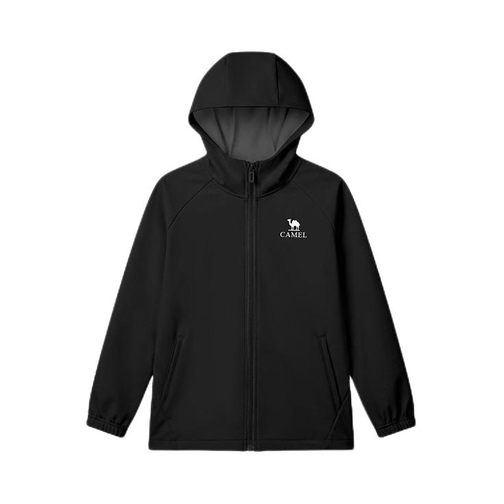 推荐商品：Camel/骆驼童装 2026AW 防风连帽拉链冲锋衣 中大童 D66CAS0115 幻影黑