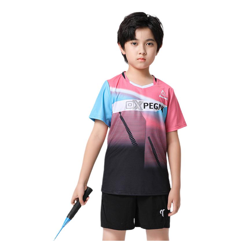 推荐商品：佩琪酷 速干V领印花羽毛球服 R9116 粉蓝/男