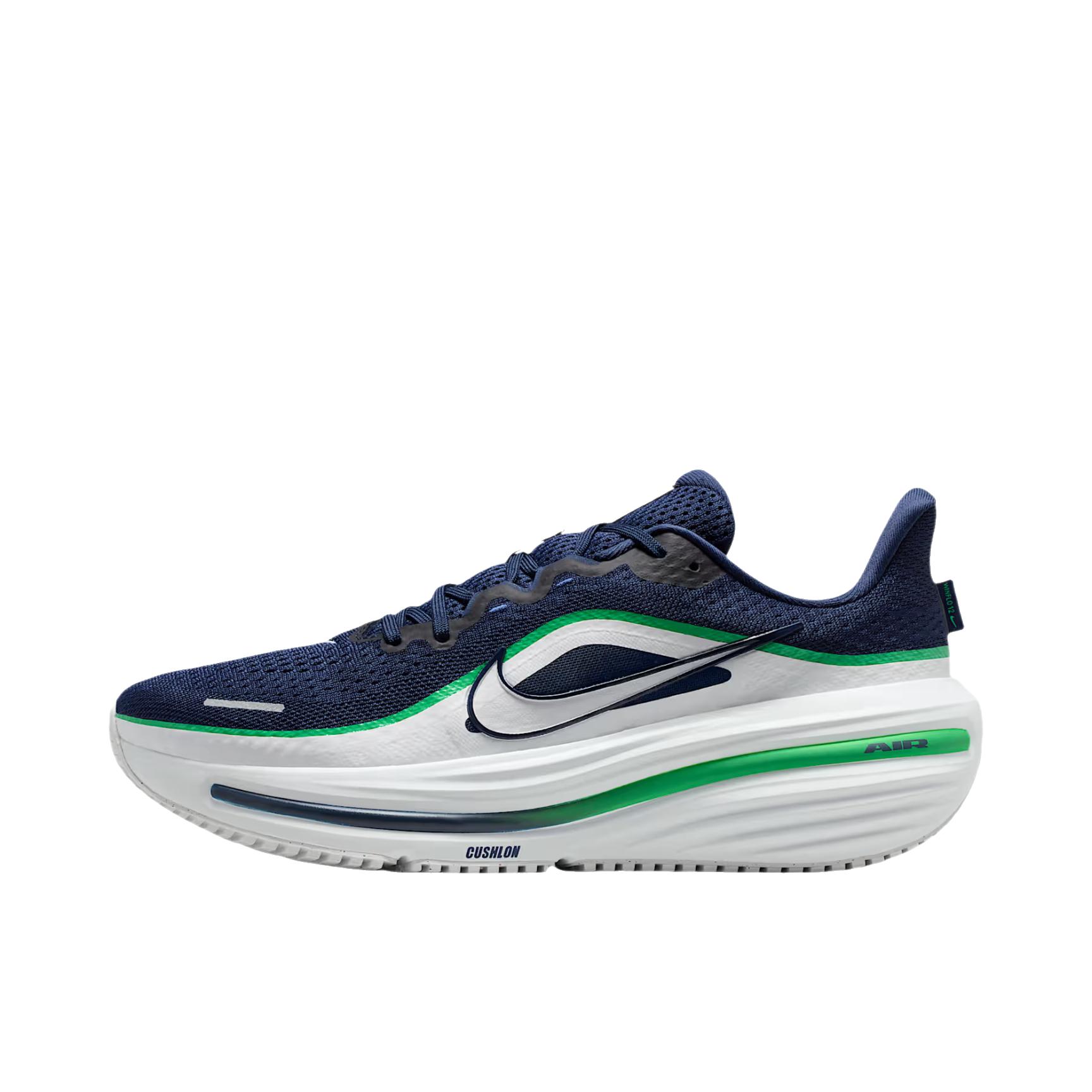 推荐商品：Nike Winflo 12 跑鞋 透气系带圆头防滑 午夜海军蓝/绿火花/峰顶白