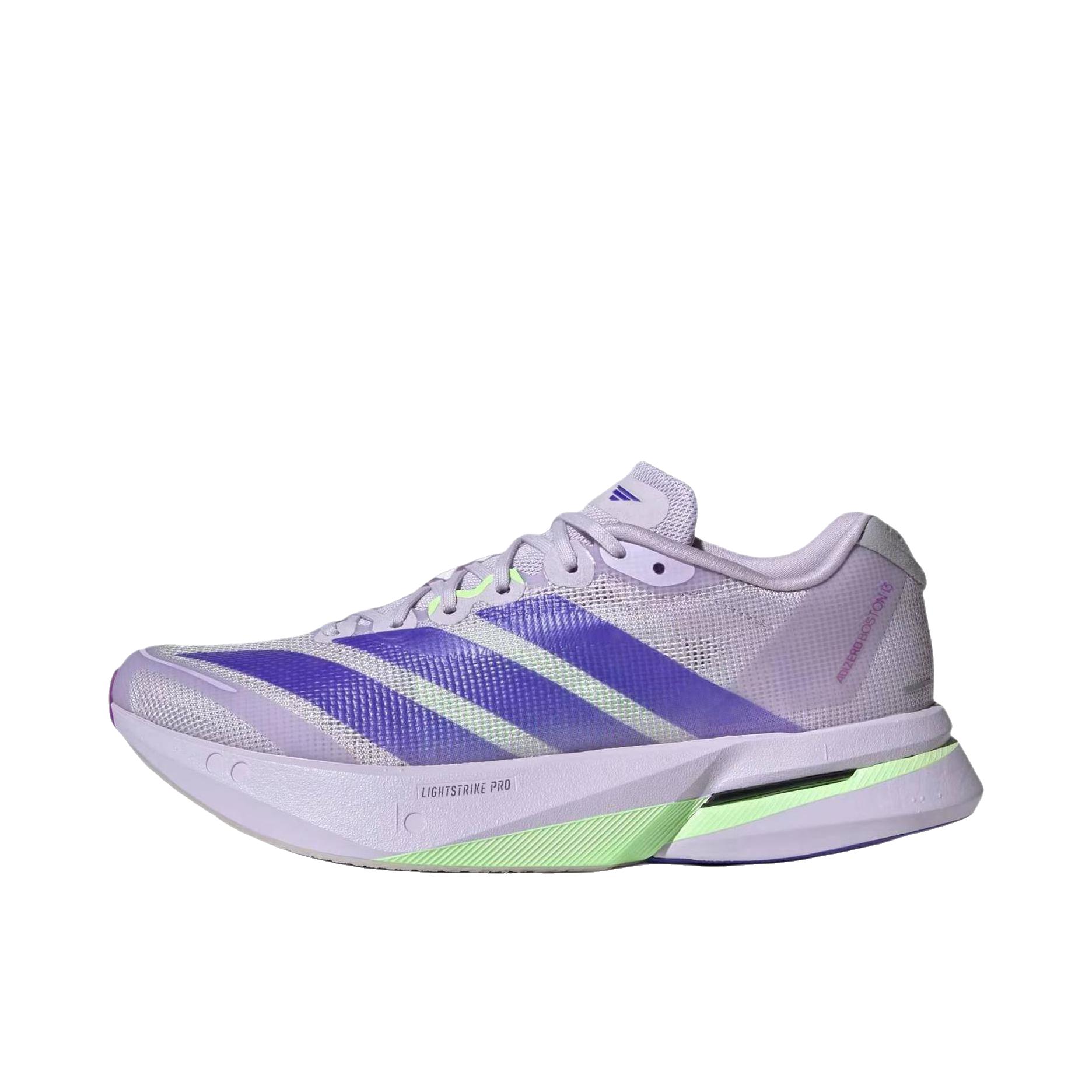 推荐商品：adidas Adizero Boston 13 跑鞋 低帮系带防滑耐磨透气玻纤柱竞训支撑贴合 紫色/绿色