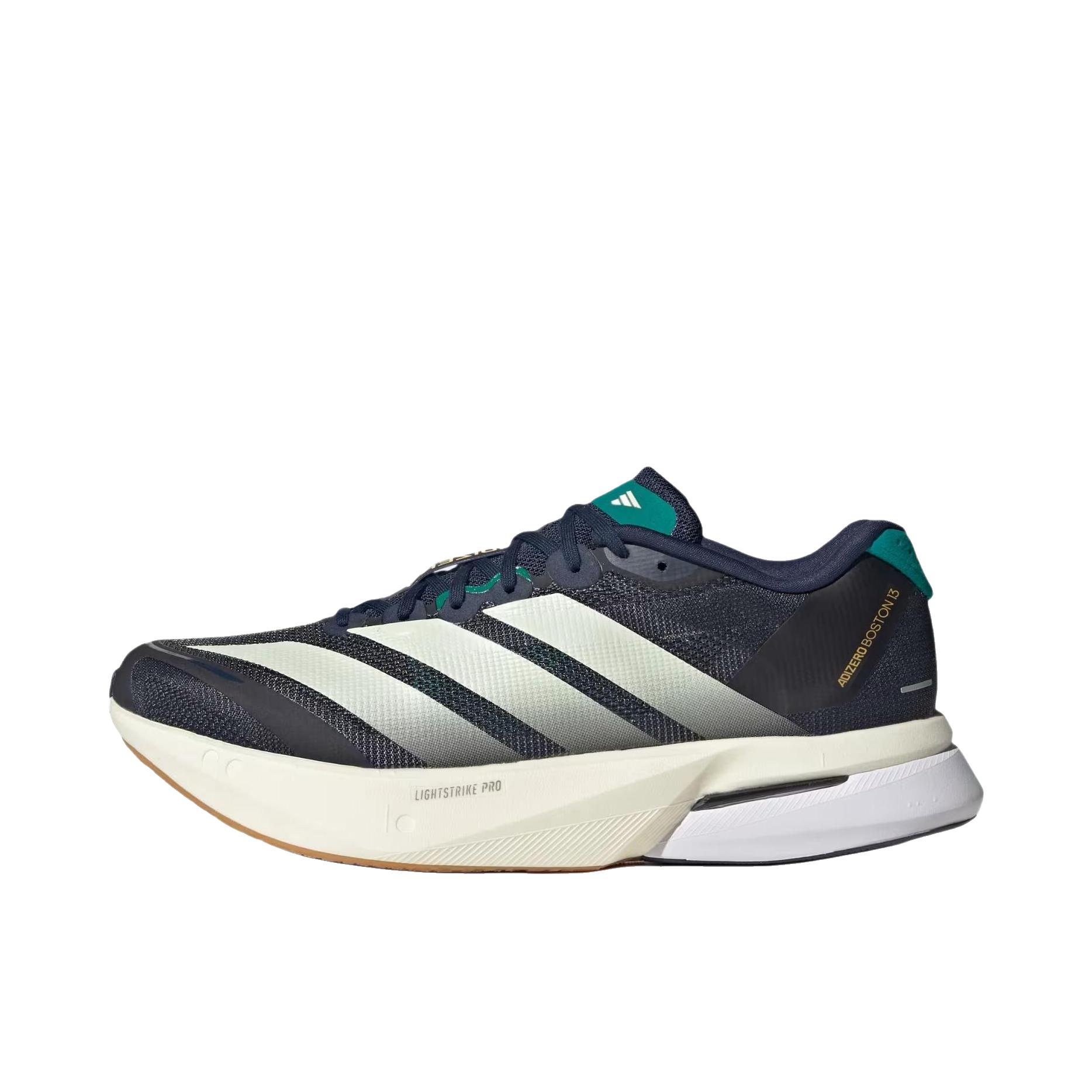 推荐商品：adidas Adizero Boston 13 跑鞋 低帮系带防滑耐磨透气玻纤柱竞训支撑贴合 蓝色/白色