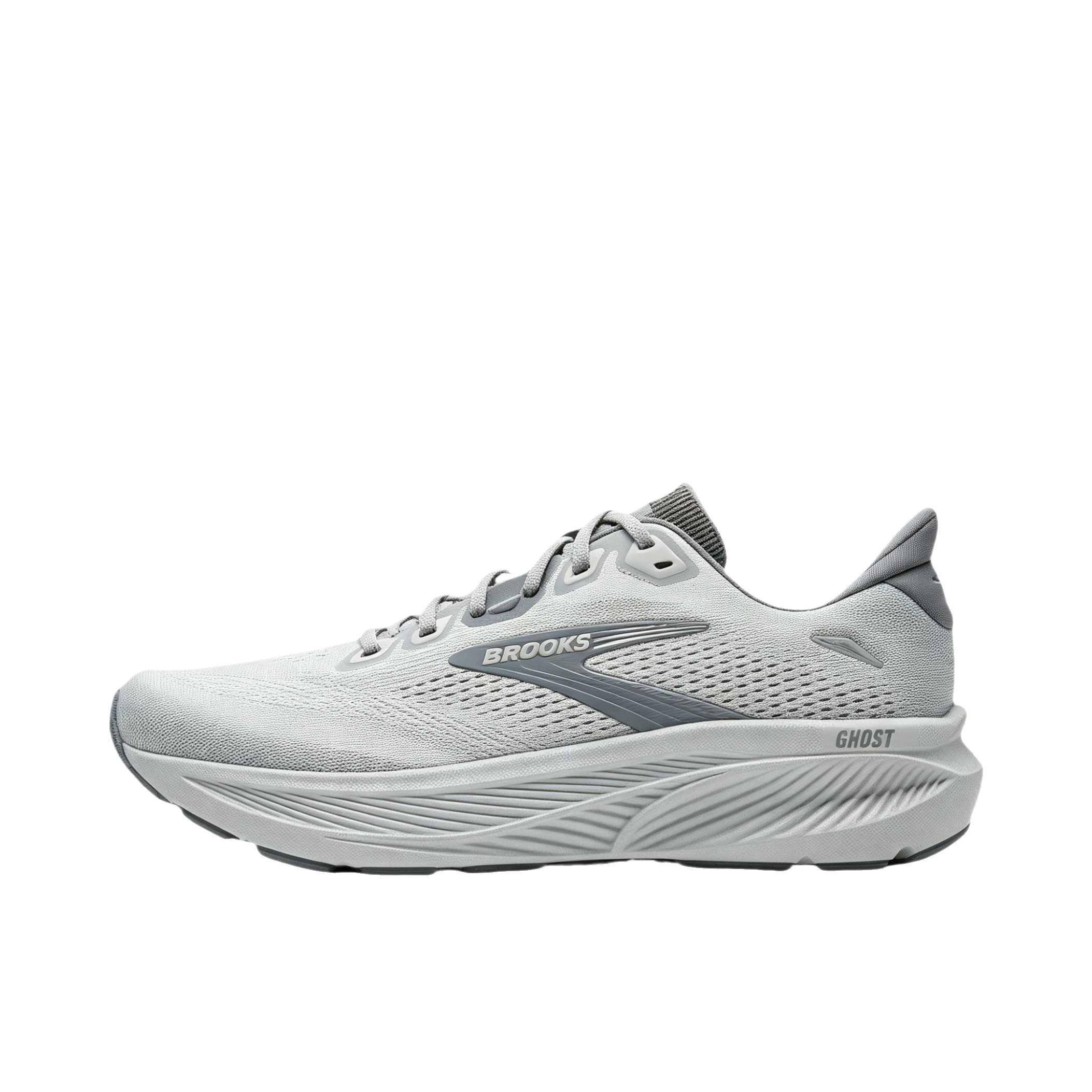 推荐商品：Brooks/布鲁克斯 幽灵Ghost 18 跑鞋 圆头舒适减震支撑 底漆灰/平菇色