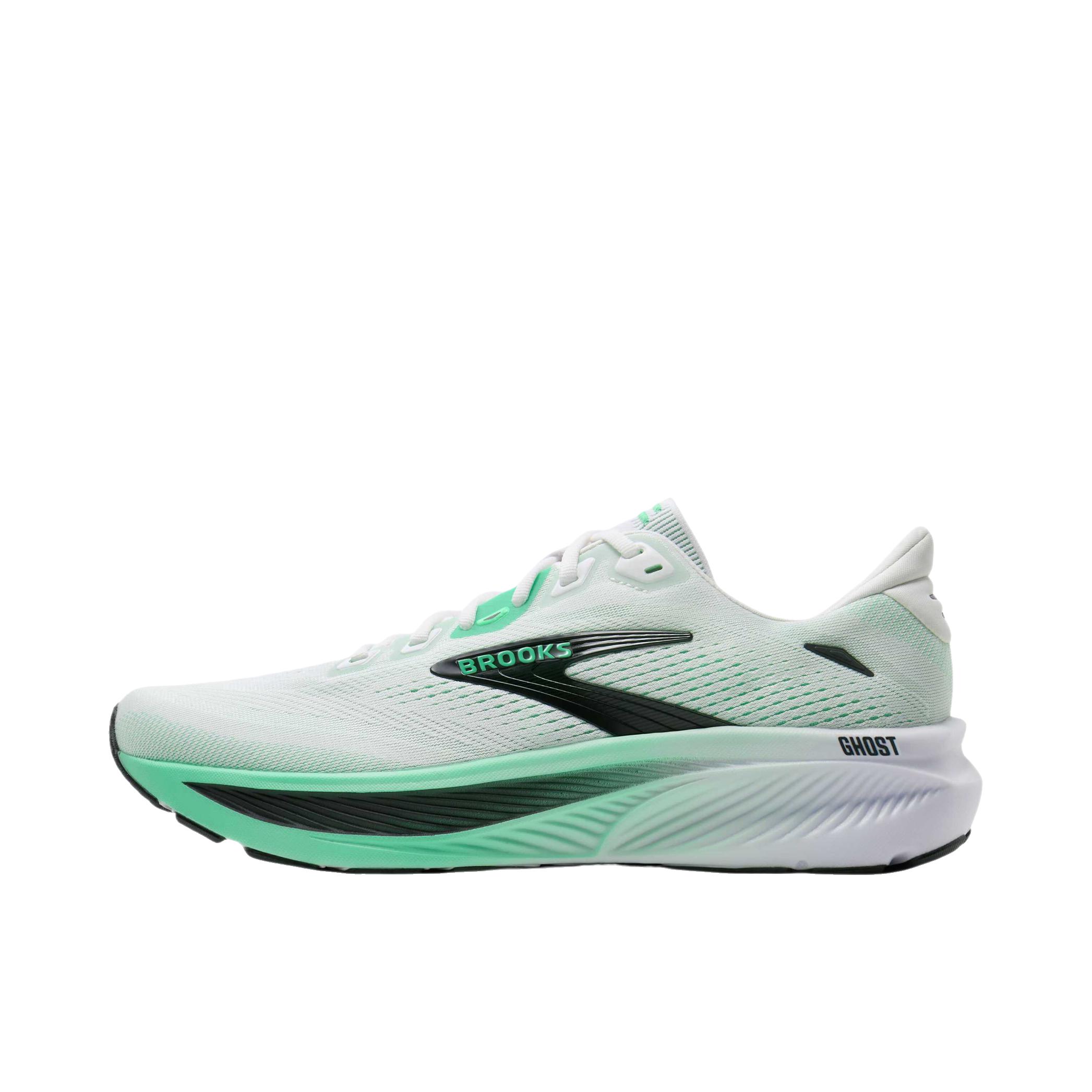 推荐商品：Brooks/布鲁克斯 幽灵Ghost 18 跑鞋 圆头舒适减震支撑 白色/春芽/云杉