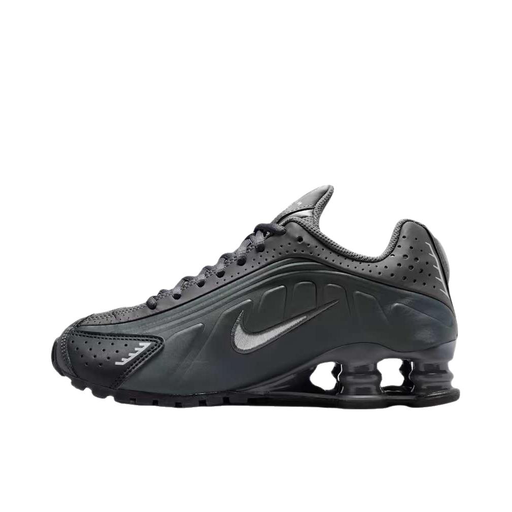 推荐商品：Nike Shox R4 跑鞋 气柱弹簧气垫防滑耐磨舒适减震复古百搭合成革回弹支撑贴合短跑耐用 大童/黑色/灰色
