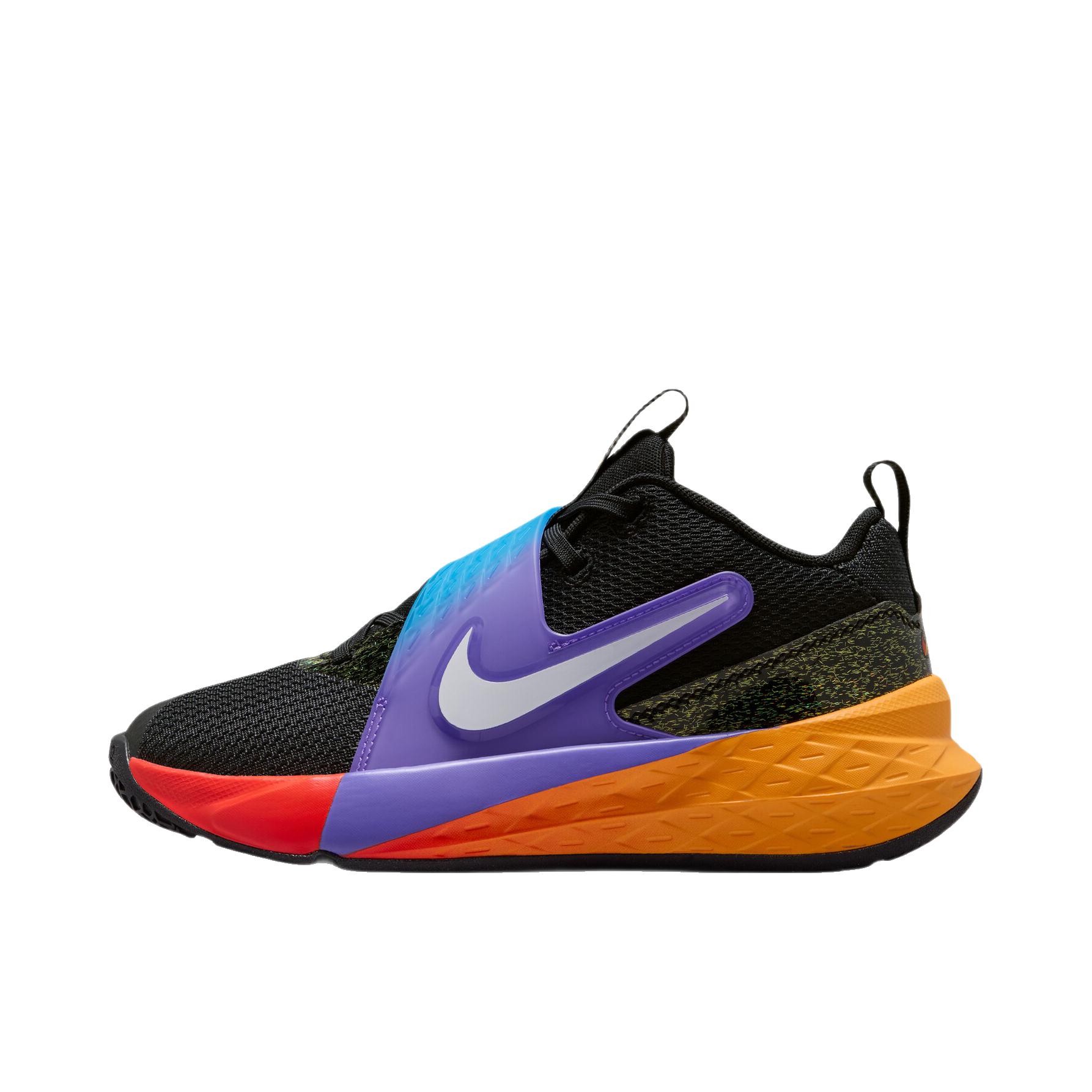 推荐商品：Nike TEAM HUSTLE D 12 舒适缓震 网面 防滑耐磨 抓地 时尚百搭 魔术贴 美观 训练 冬季 易穿脱 贴合 抗扭 篮球鞋 大童/黑色/白色/激光橙/行动葡萄紫/电流蓝/热情红