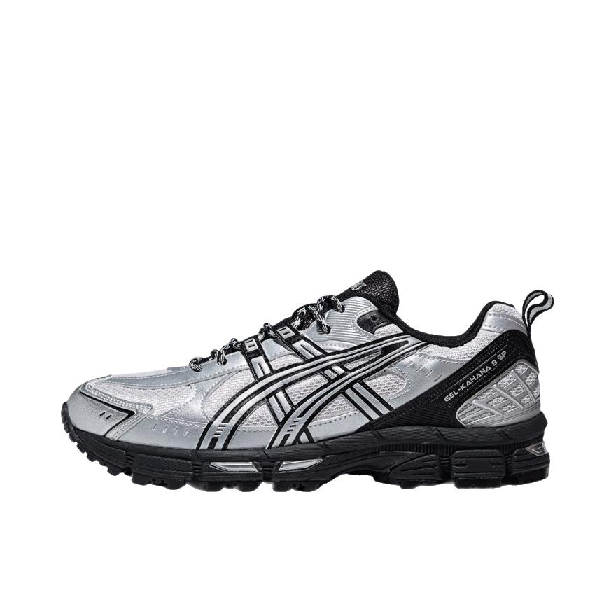 推荐商品：Asics/亚瑟士 Gel-Kahana 8 SP 越野跑鞋 缓震透气防滑耐磨系带舒适百搭织物合成革抓地回弹公路短跑 银色/灰色/黑色