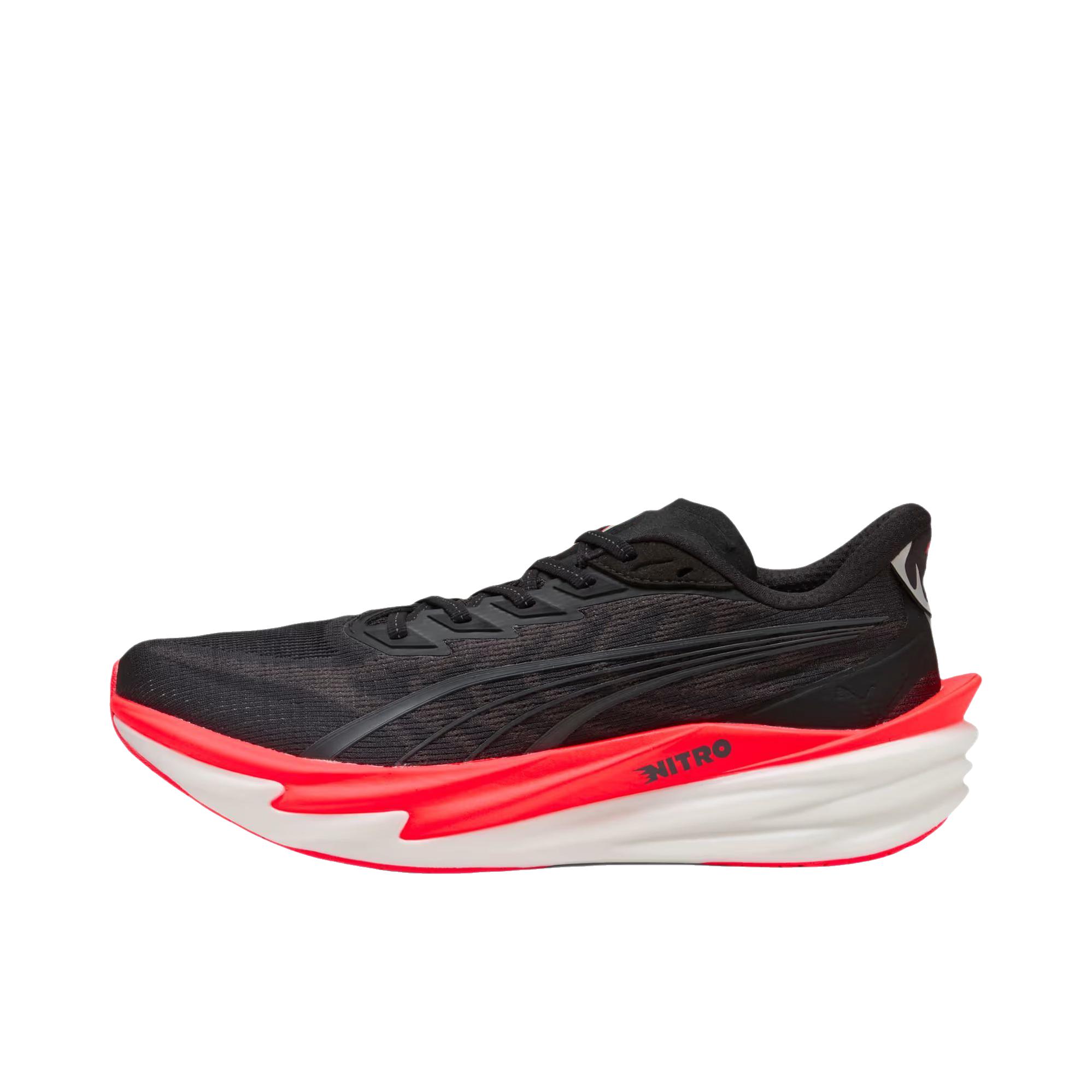 推荐商品：Puma/彪马 Deviate Nitro 4 彪破4 跑鞋 舒适缓震防滑贴合回弹长距离氮气科技日常跑轻便竞速 黑色/红色