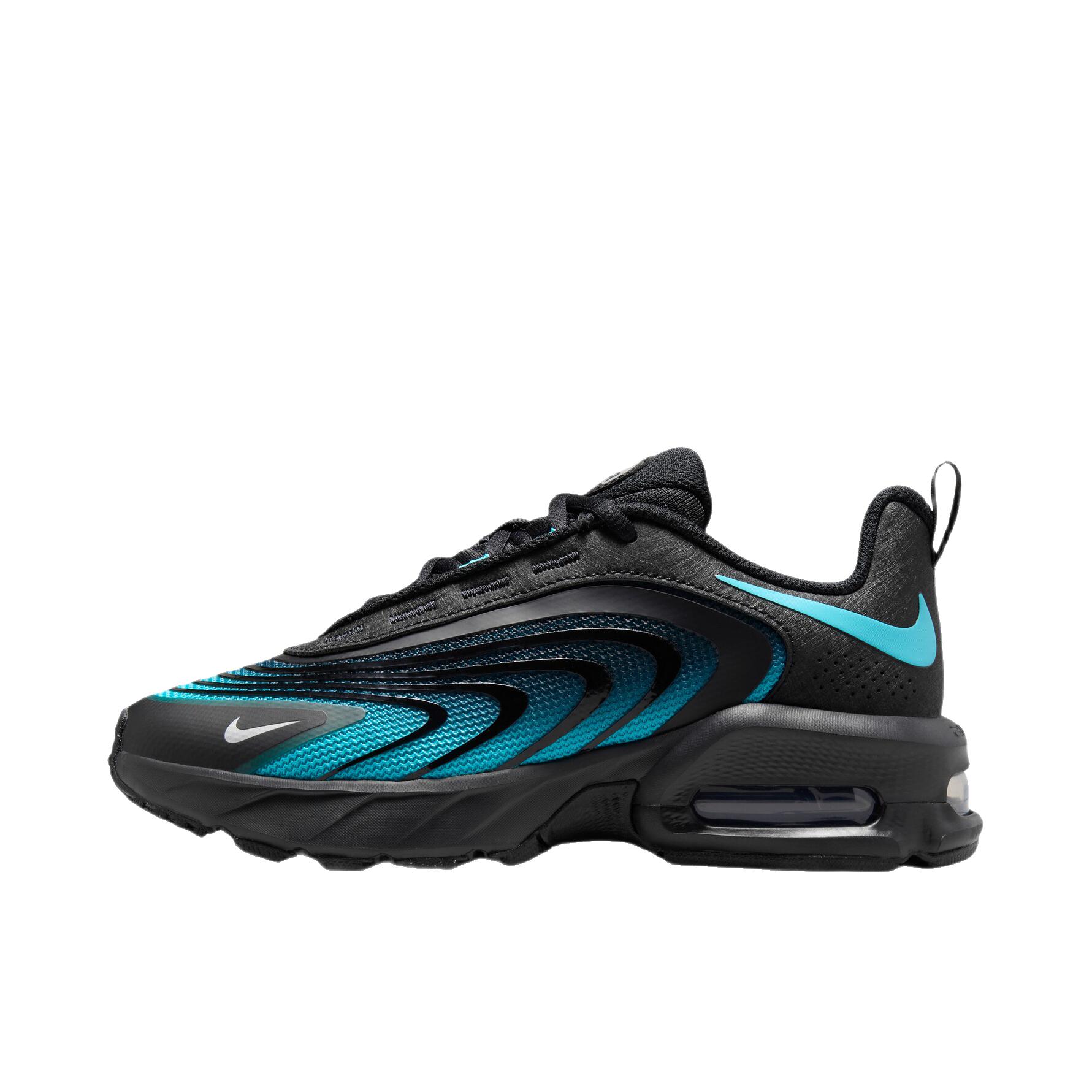 推荐商品：Nike Air Max Fire 运动休闲鞋 舒适回弹缓震防滑耐磨低帮时尚简约百搭贴合圆头 大童/黑色/伽马蓝/金属银