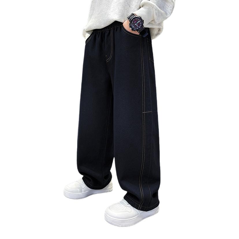 推荐商品：Jeanswest/真维斯童装 2026SS 春日系列耐磨松紧腰直筒牛仔裤 男中大童 深蓝/J纯色