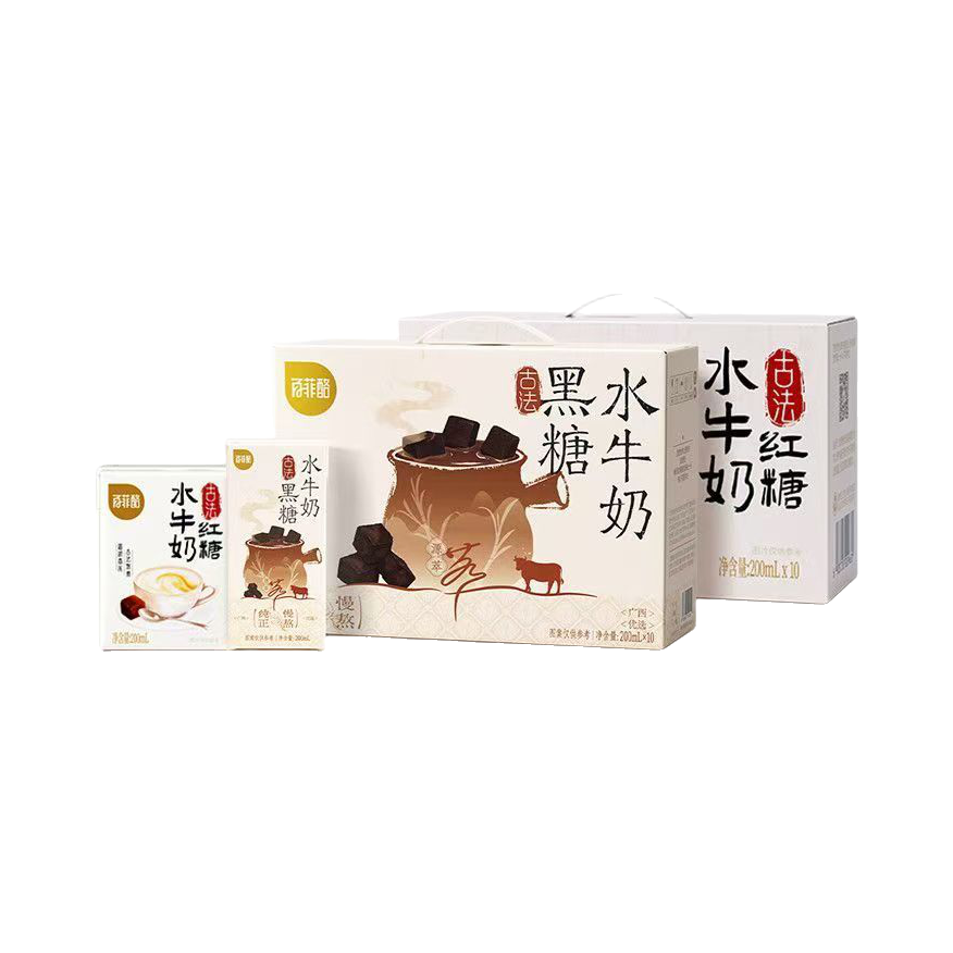 推荐商品：百菲酪 古法红糖水牛奶+古法黑糖水牛奶 盒装 组合装