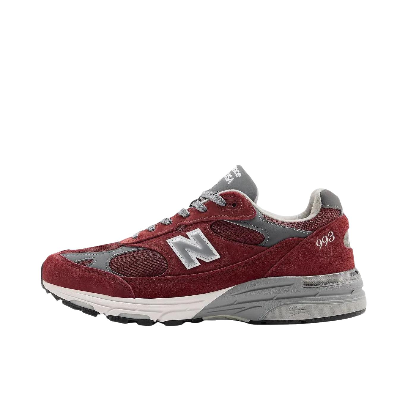 推荐商品：New Balance 993 跑鞋 防滑耐磨舒适透气减震织物轻便复古运动贴合 D宽/红色/灰色 