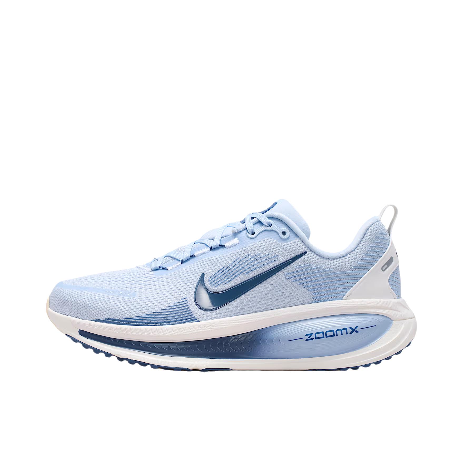 推荐商品：Nike Vomero 18 跑鞋 减震防滑低帮厚底训练轻便短跑贴合防水 氢蓝色/铝蓝色/山峰白/神秘深海蓝