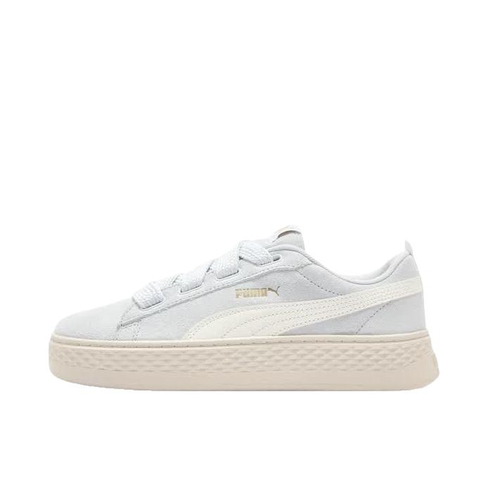 推荐商品：Puma/彪马 Smash Platform 松糕鞋 板鞋 防滑耐磨舒适透气轻便百搭复古圆头包裹性 低帮/女款/银色/暖白色