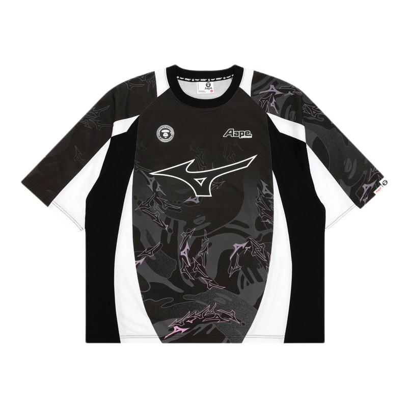 推荐商品：Aape x Mizuno/美津浓 2026SS 联名迷彩拼接凉感短袖足球服 黑/BKT