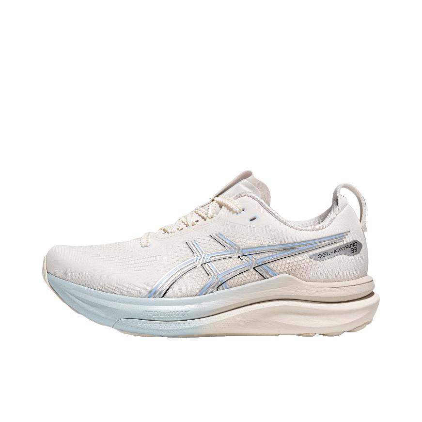 推荐商品：Asics/亚瑟士 GEL-KAYANO 33 跑鞋 透气支撑回弹橡胶 微光版/米白色/银灰色