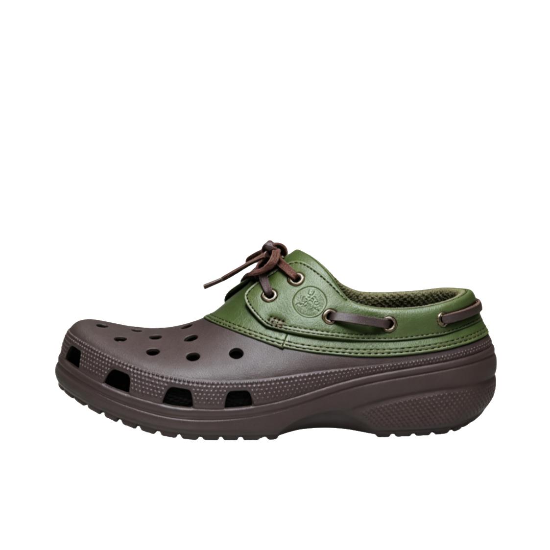 推荐商品：Crocs/卡骆驰 Classic clog Islander 凉鞋 皮革简约圆头洞洞 深咖啡/军绿色
