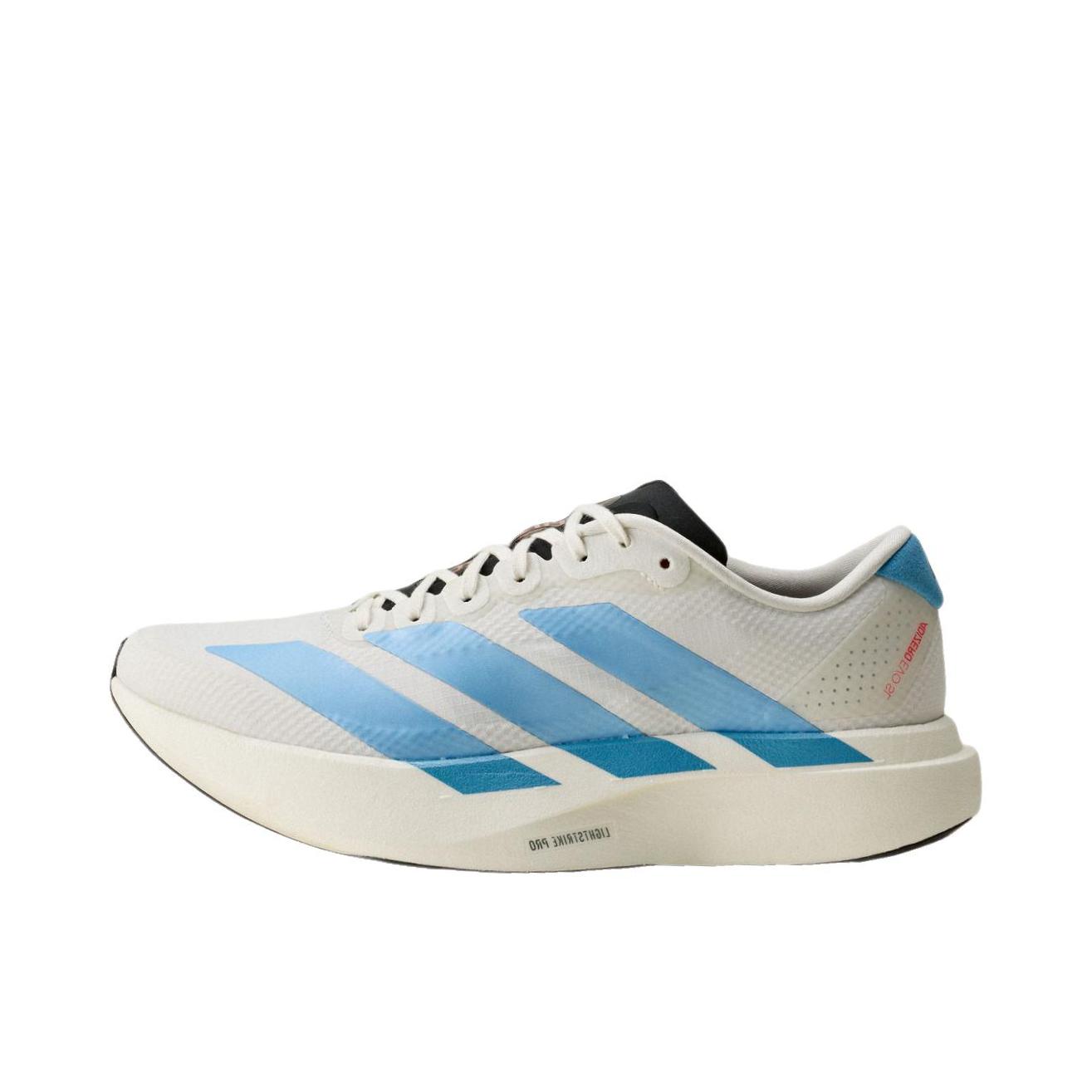 推荐商品：【梅西同款】 adidas Adizero Evo SL 跑鞋 缓震防滑圆头轻便运动马拉松竞速训练 汉玉白/淡蓝色