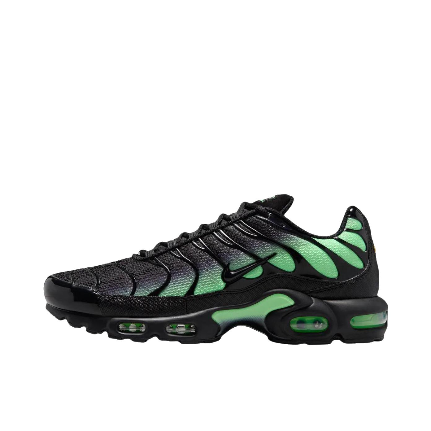 推荐商品：Nike Air Max Plus 跑鞋 休闲舒适轻便网布透气防滑耐磨气垫缓震包裹性贴合圆头 黑色/幻彩绿 