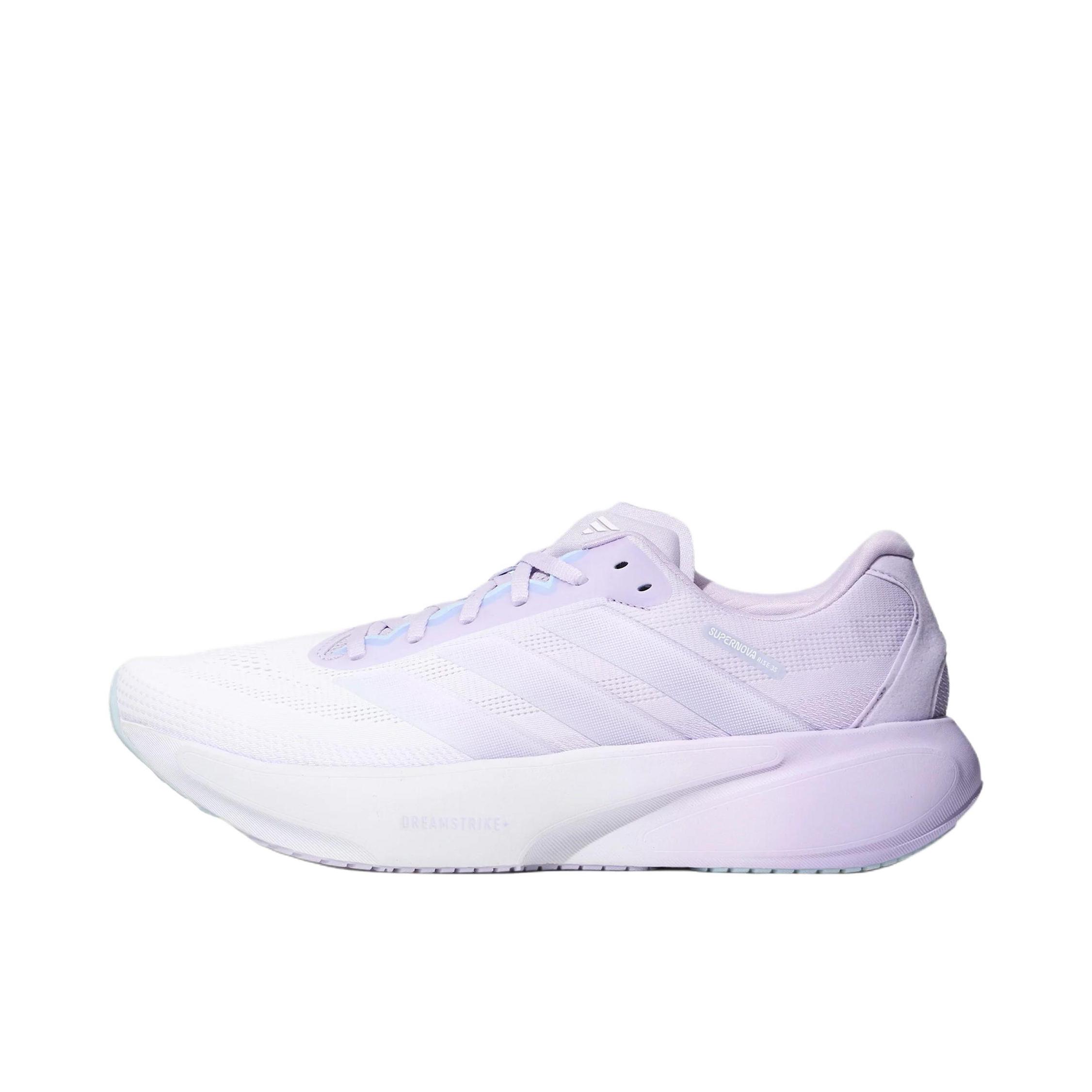 推荐商品：adidas SUPERNOVA RISE 3 跑鞋 百搭时尚舒适回弹防滑贴合支撑体测稳定慢跑 女款/白色/浅紫色