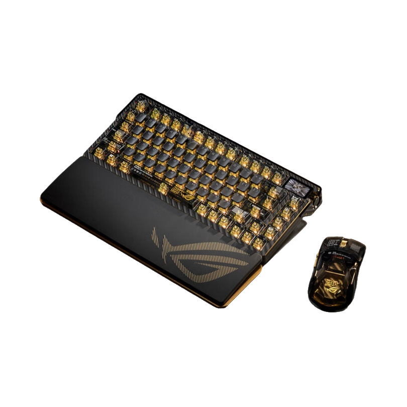 ROG/玩家国度 夜魔Extreme 20周年版+龙鳞2 Extreme 20周年版 键鼠套装 黑透金设计 可调Gasket结构 黑金色