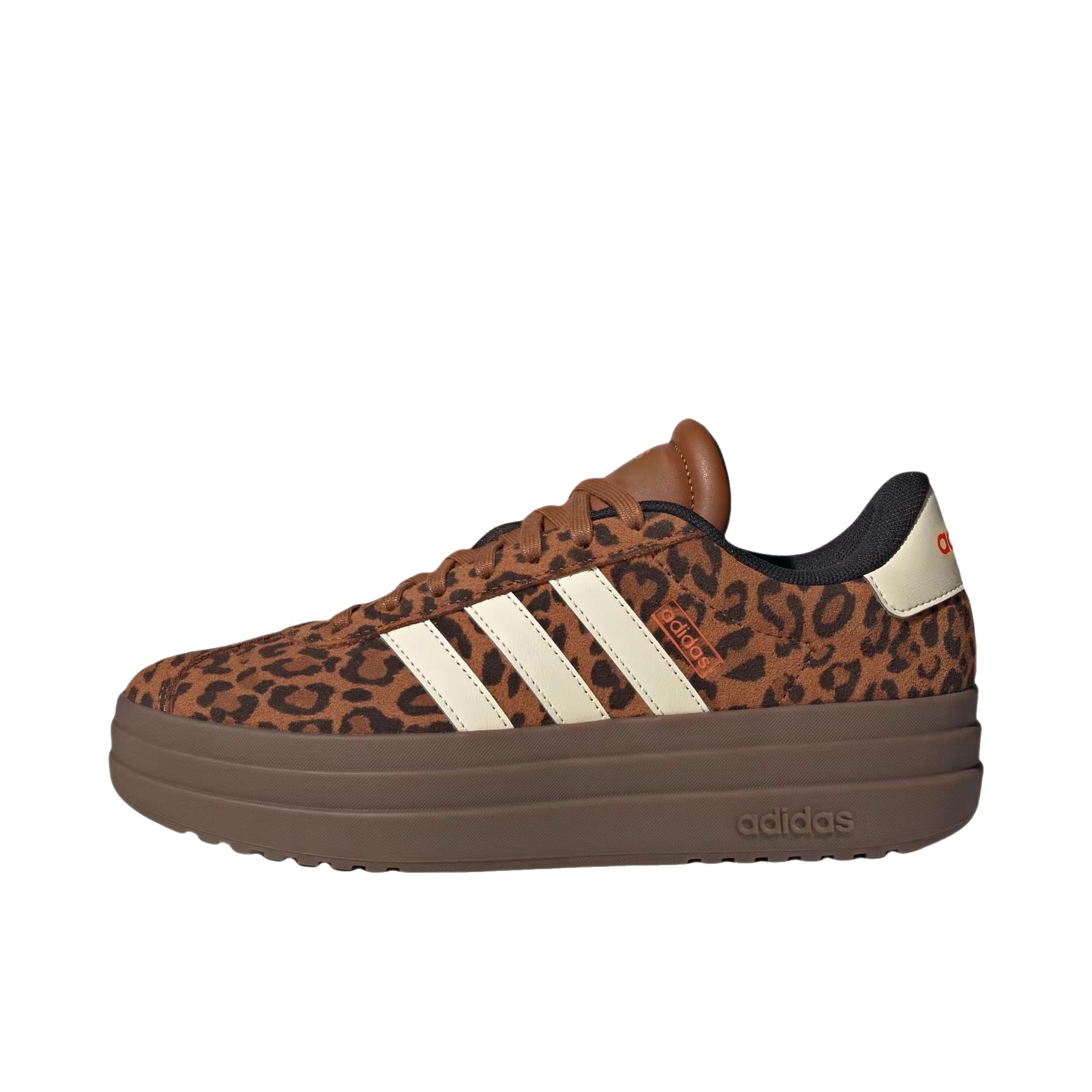 推荐商品：adidas VL Court Bold T头鞋 德训鞋 板鞋 舒适百搭复古防滑耐磨轻便厚底增高贴合圆头 豹纹/棕色