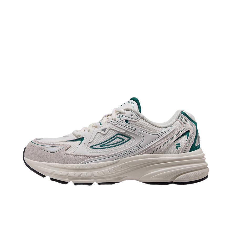 推荐商品：FILA/斐乐 DECYPHER解码鞋 运动休闲鞋 复古透气耐磨 椰浆白/波斯绿