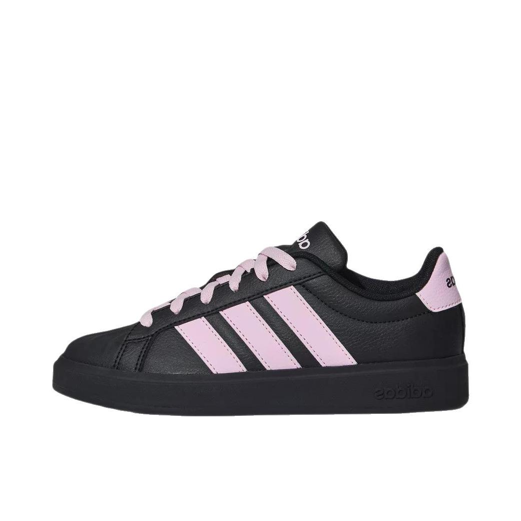 推荐商品：adidas STREETTALK 板鞋 休闲运动舒适合成革贴合圆头 大童/黑色/清澈粉
