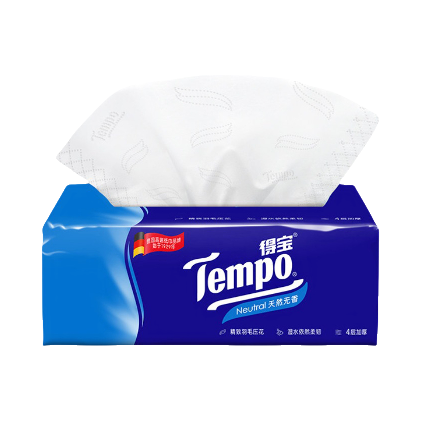 推荐商品：Tempo/得宝 经典无香系列 无香型 4层 160×195mm 软抽纸