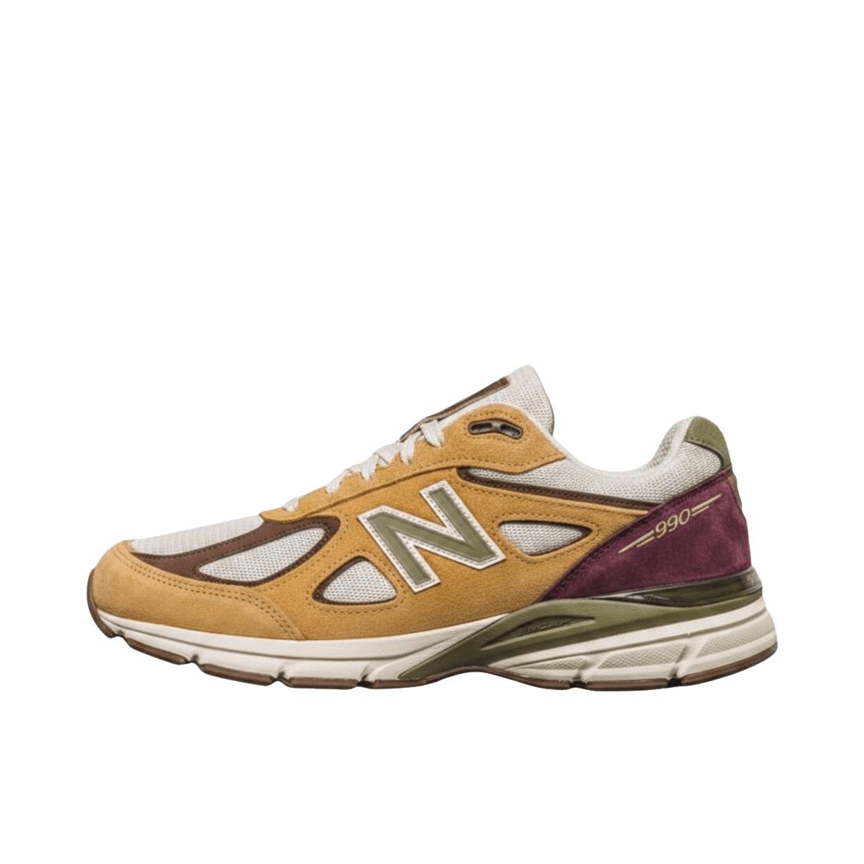 New Balance 990 V4 网布 织物 舒适轻便 减震 防滑耐磨 复古 运动休闲鞋 CONCEPTS联名/D宽/棕色/黄色
