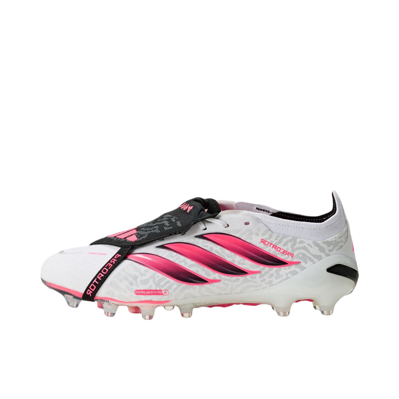 推荐商品：adidas 猎鹰26 Predator Elite FT AG 足球鞋 顶级胶质短钉人草防滑包裹性 纯白色/漩涡荧光红/黑色