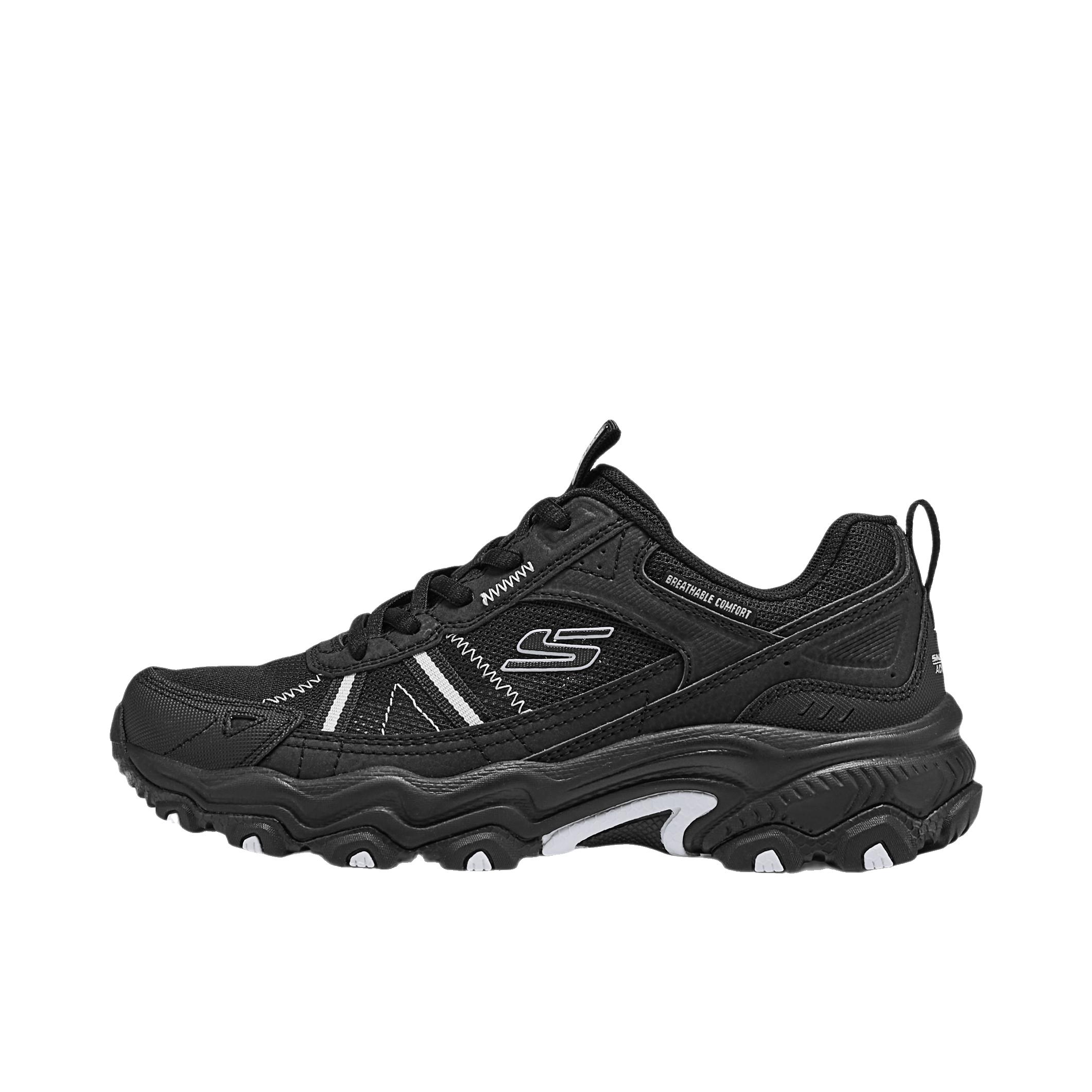 推荐商品：Skechers/斯凯奇 OUTDOOR WOMENS 户外休闲鞋 复古耐磨舒适绑带轻质网布增高秋冬一脚蹬轻便防滑支撑缓震厚底回弹软底情侣 低帮/女款/黑色/灰色