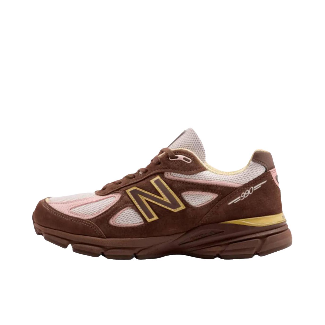 推荐商品：New Balance 990 V4 网布 织物 舒适轻便 减震 防滑耐磨 复古 运动休闲鞋 D宽/棕色/白色