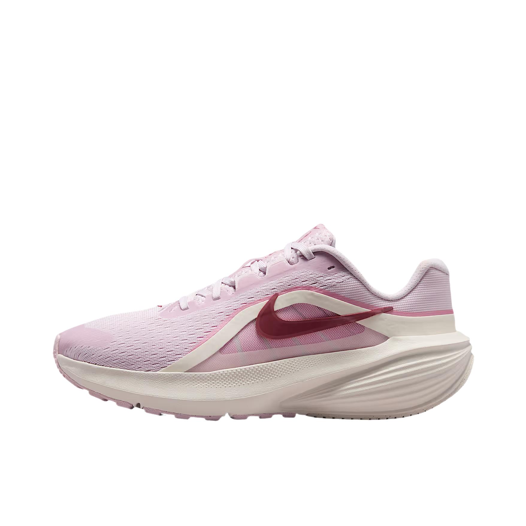 推荐商品：Nike Downshifter 14 跑鞋 时尚系带轻便透气回弹训练贴合缓震防滑 浅紫丁香色/帆白色/上升粉/烟灰粉