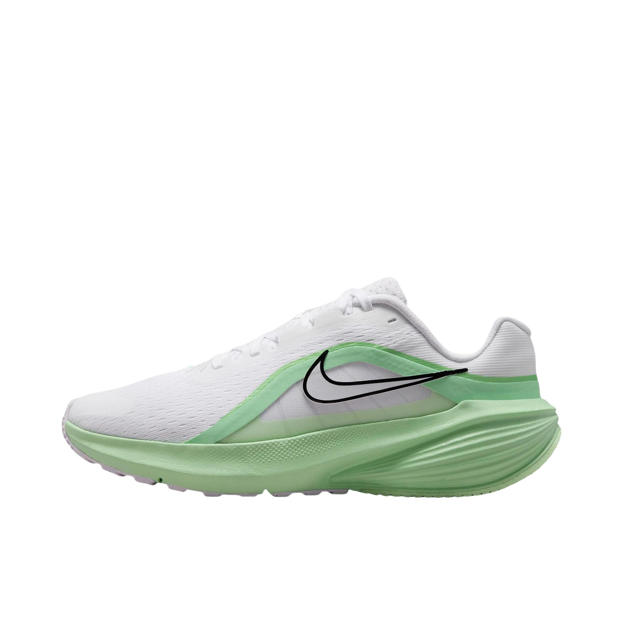 推荐商品：Nike Downshifter 14 跑鞋 时尚系带轻便透气回弹训练贴合缓震防滑 白色/黄瓜绿/幻彩绿