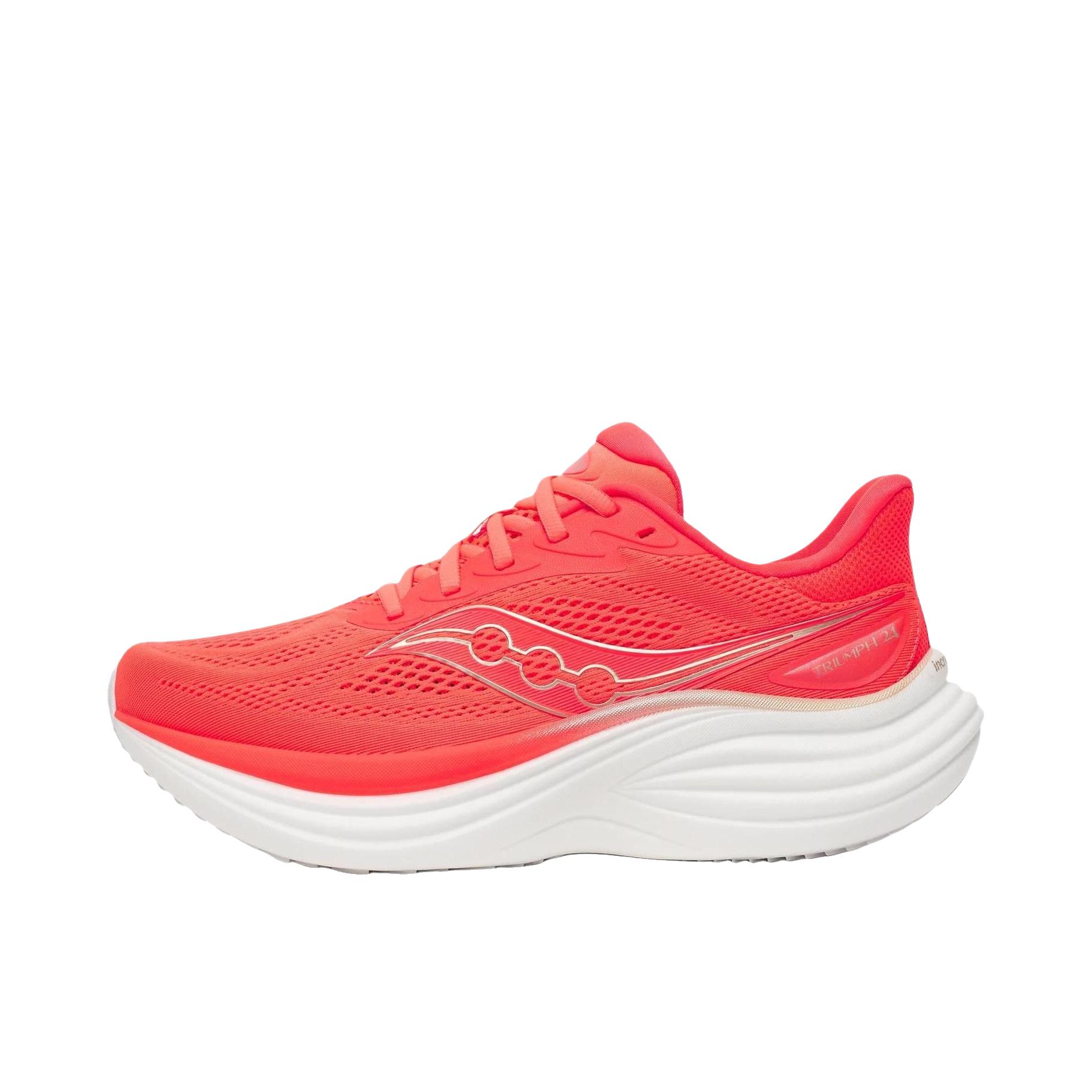 推荐商品：Saucony/索康尼 TRIUMPH 胜利 24 跑鞋 柔软透气圆头厚底 珊瑚红/银色