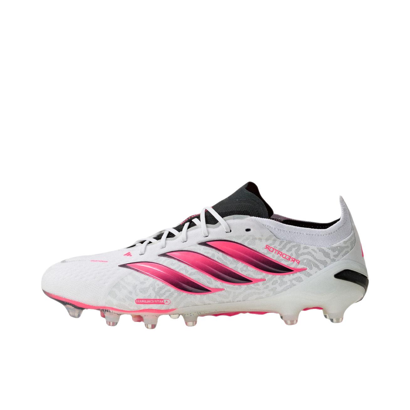 推荐商品：adidas Predator Elite AG 顶级 胶质短钉 软人工草场 防滑耐磨 足球鞋 白色/漩涡荧光红/黑色