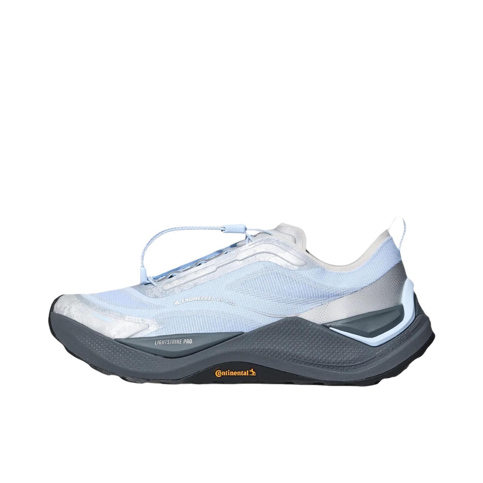 推荐商品：adidas FOS HOLO PEAK 运动休闲鞋 越野跑鞋 低帮抽绳圆头橡胶贴合 晶蓝色/浅灰色/金属银