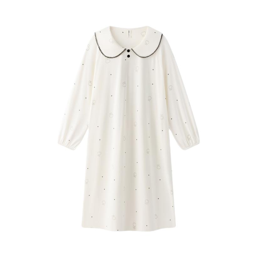 推荐商品：宫蝶 x miffy/米菲 2026AW 联名莫代尔印花翻领睡裙 女装 MH-MF280087 米白