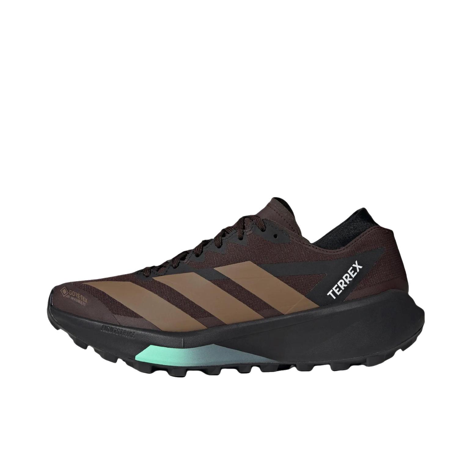 推荐商品：adidas 大速星Terrex Agravic 2 GORE-TEX 越野跑鞋 户外防滑 极光咖/黑色/脉冲薄荷色