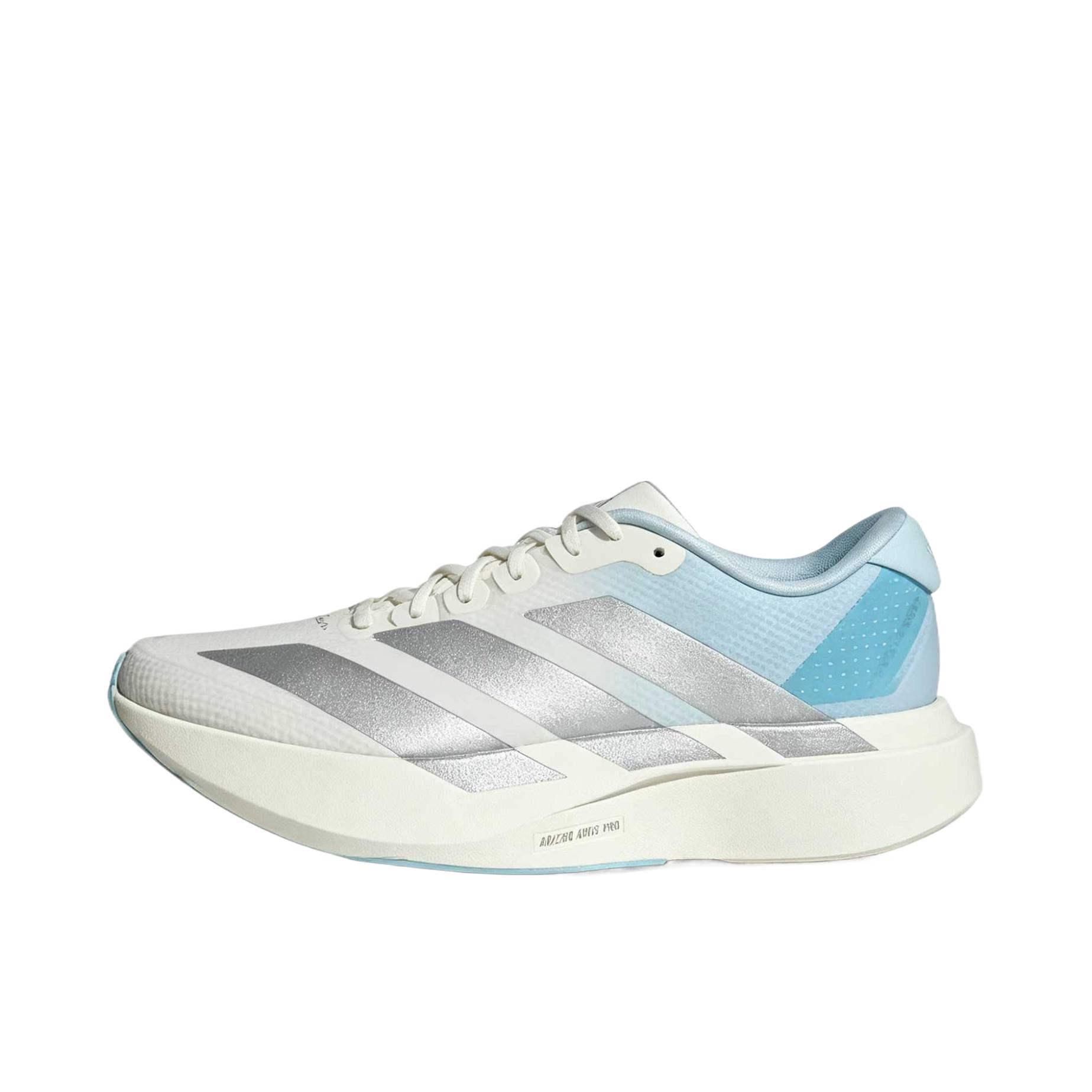 推荐商品：【梅西同款】 adidas Adizero Evo SL 跑鞋 缓震防滑圆头轻便运动马拉松竞速训练 低帮/米白色/银色/金属色/冰蓝色