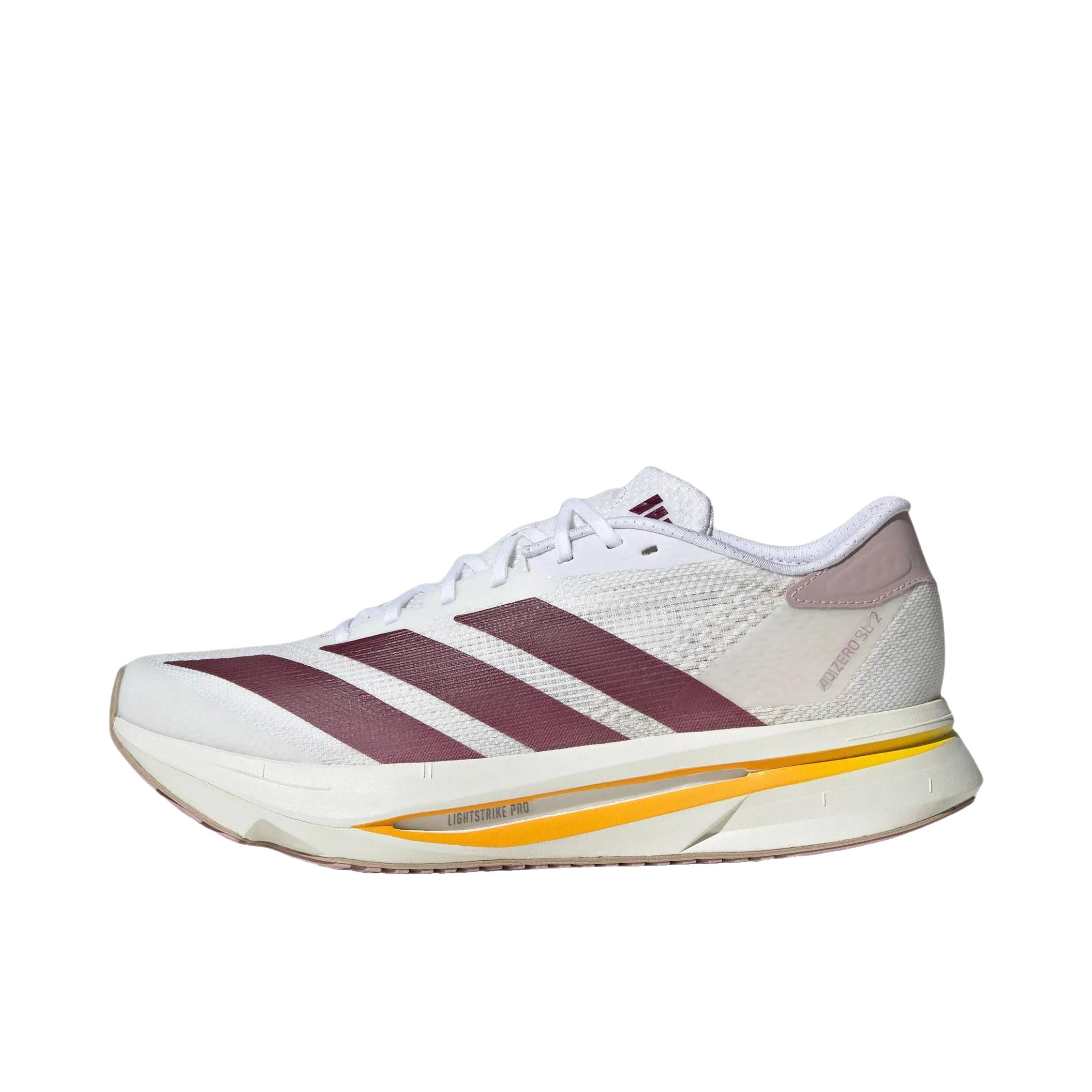 推荐商品：adidas Adizero Sl 2 跑鞋 轻便缓震支撑马拉松闪充长跑备赛体测训练防滑竞速贴合 白色/酱紫色